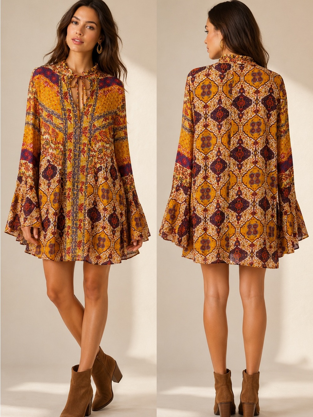 Umgee Bohemian Tie-Neck Mini Dress ☀️ 🌼